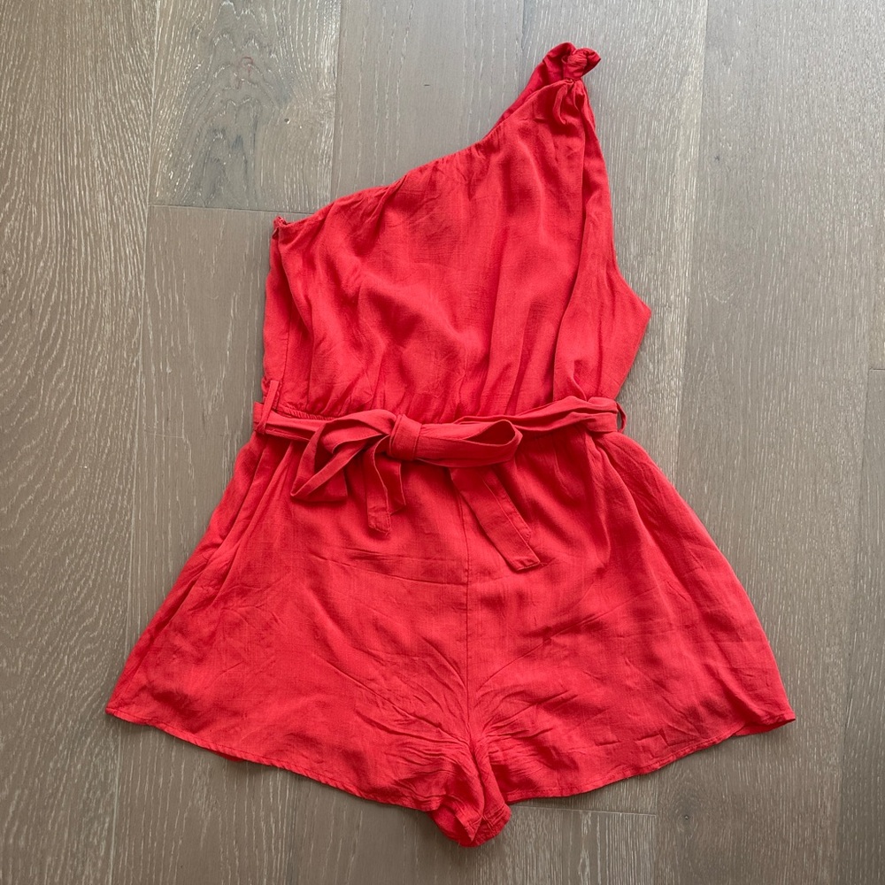 Red-orange One-Shoulder Romper